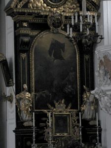 dem hl. Nikolaus von Tolentino geweihter Seitenaltar in der ehem. Augustiner-Eremitenkirche zu Tittmoning, Altarbild von Wagner