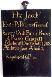 Grabinschrift des Petrus Greimel in den Müllner Columbarien